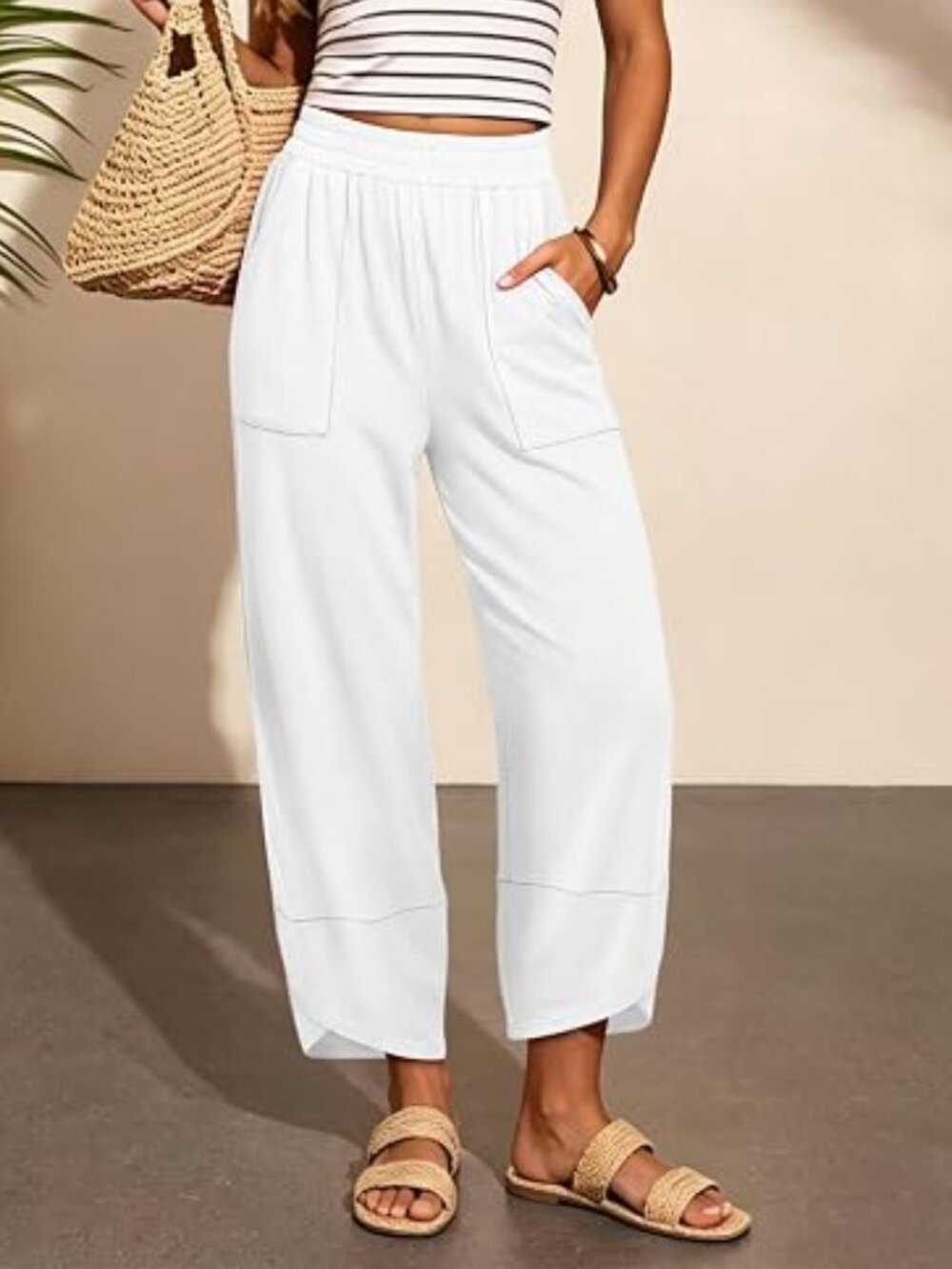 Wide Leg Capri Pants Palazzo Harem Pants with Pockets - NWOT - M